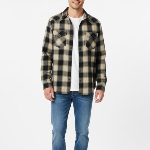 American Eagle Seriously Soft Black And Tan Plaid Button Down Shirt Medium - Picture 1 of 6